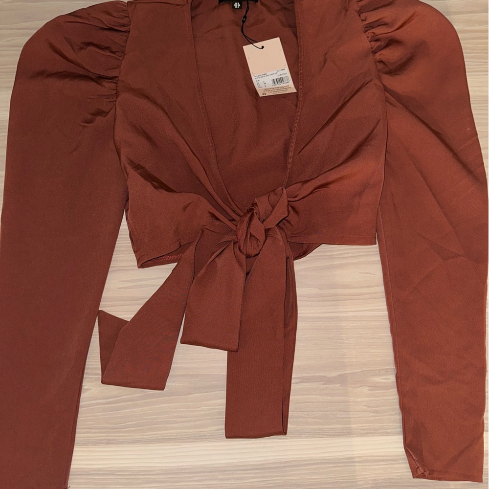 MISSGUIDED | Rust Puff Sleeve Wrap Crop Top